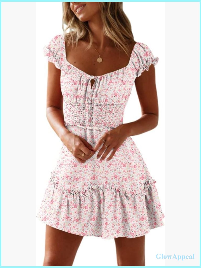 Ruffle Sleeve Sweetheart Neckline Mini Dress Summer Floral A-Line
